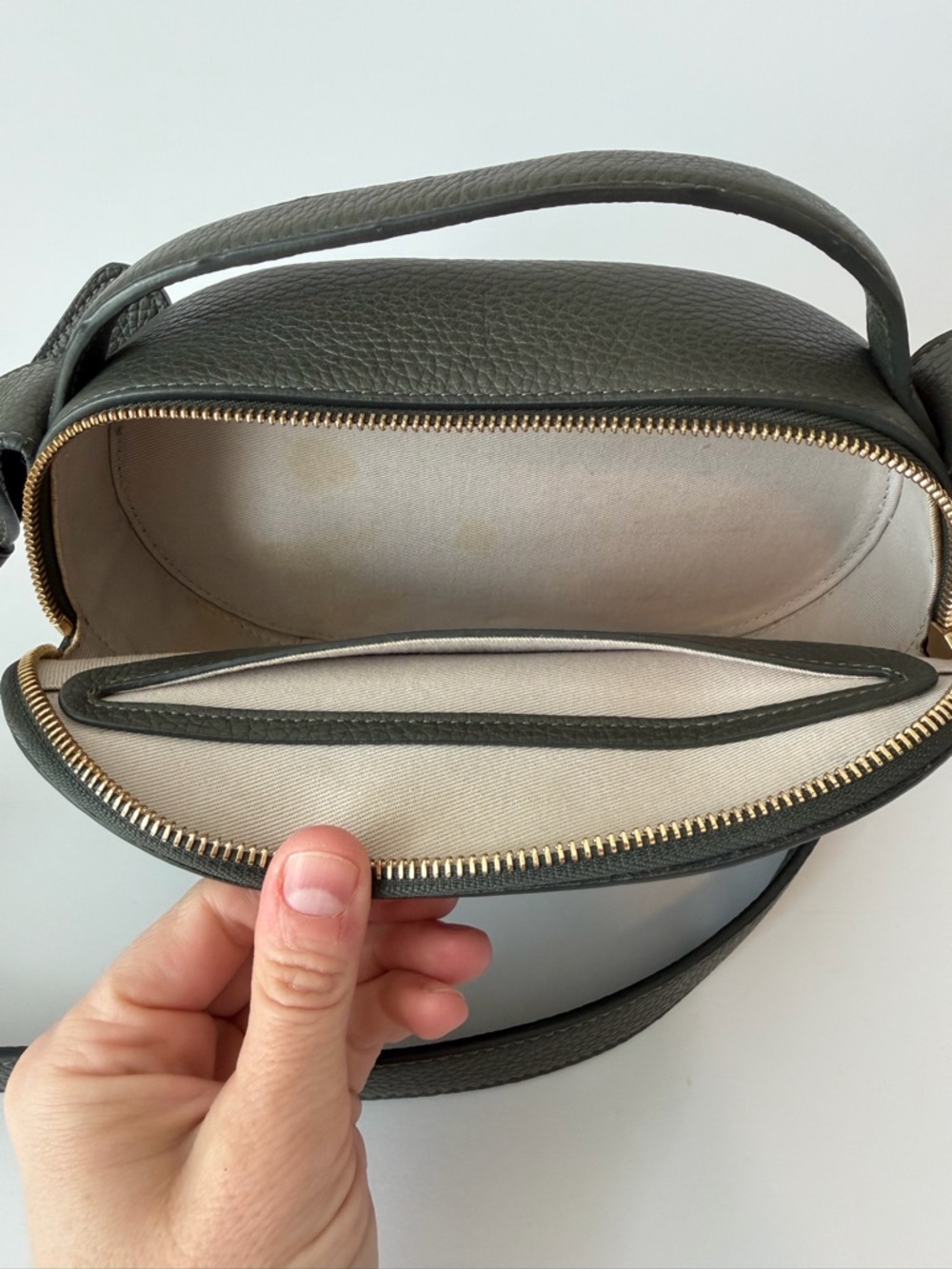 Cuyana Top Handle Leather Oval Crossbody Bag in Dark Olive - Picture 6 of 12